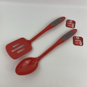 McCormick Red Melamine Solid Spoon & Slotted Turner Cooking Utensils Set of 2